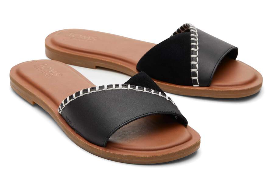 Shea Black Leather Slide Sandal