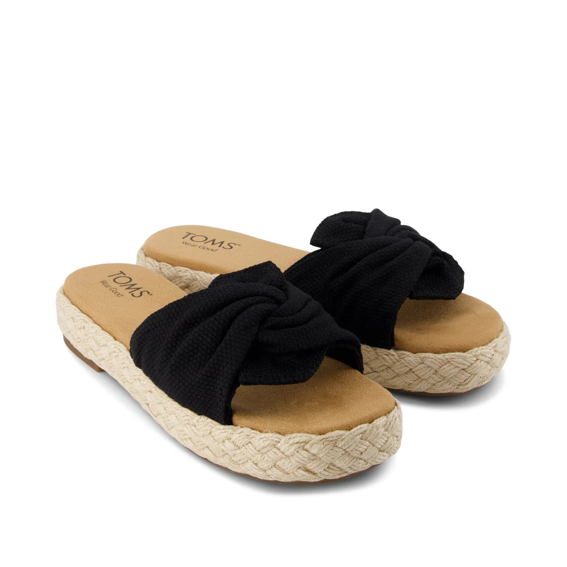 Abby Slide Platform Knot Sandal - Black Beachside Woven
