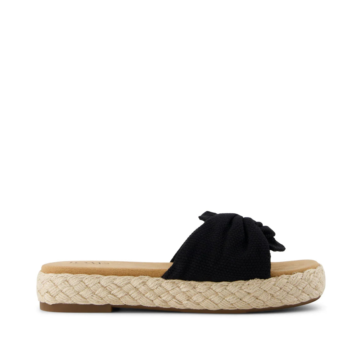 Abby Slide Platform Knot Sandal - Black Beachside Woven