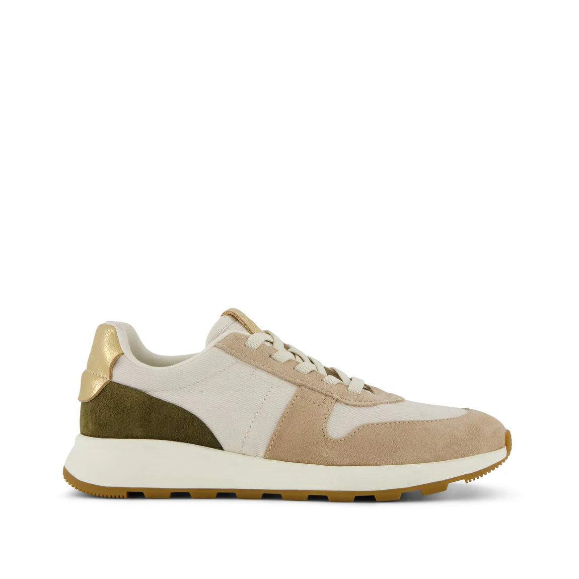 TRVL Lite Retro Sneaker | Oatmeal Suede and Metallic Leather