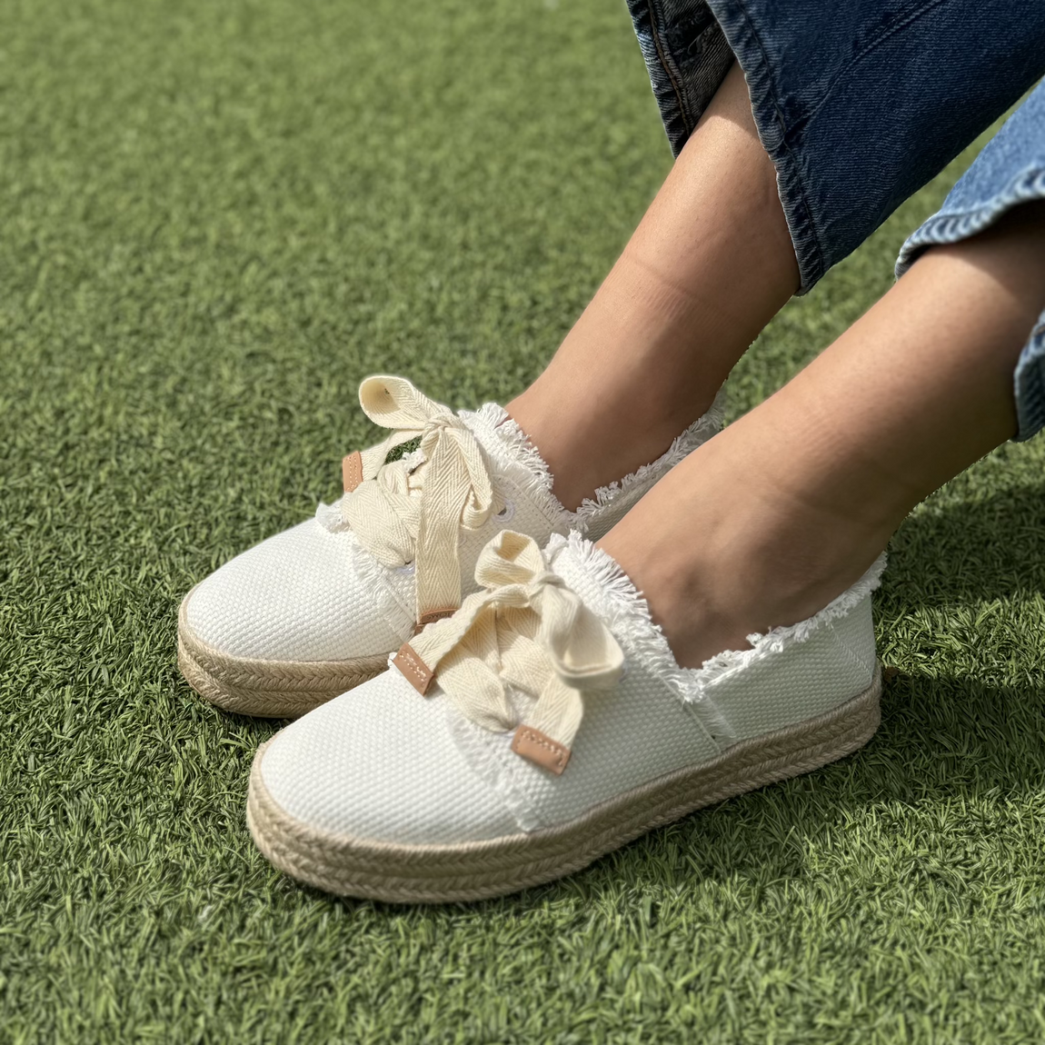 Carolina Lace-Up Espadrille - White Beachside Woven