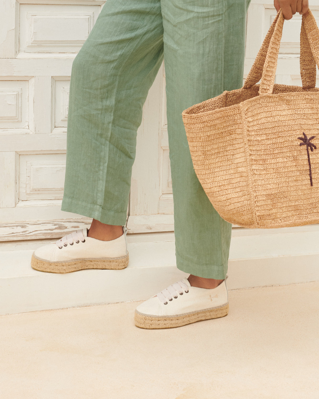 Suede Lace-Up Espadrilles Hamptons - Hemp White