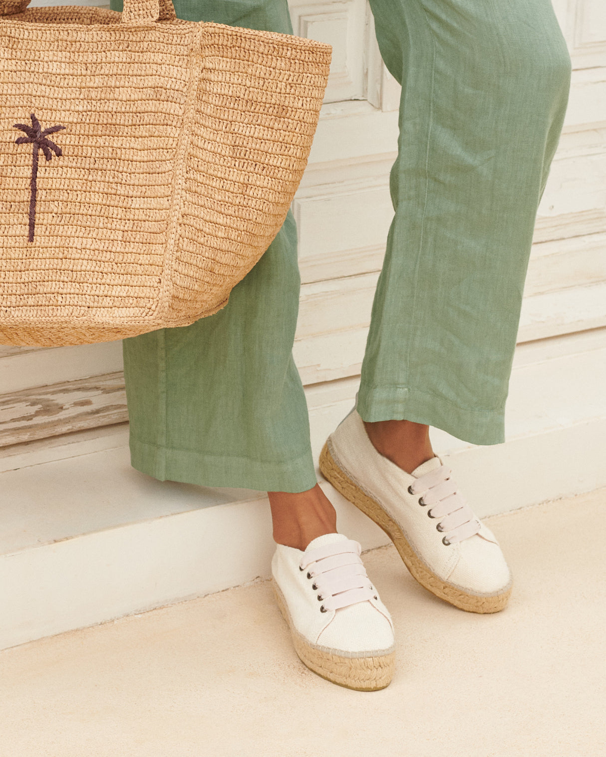 Suede Lace-Up Espadrilles Hamptons - Hemp White