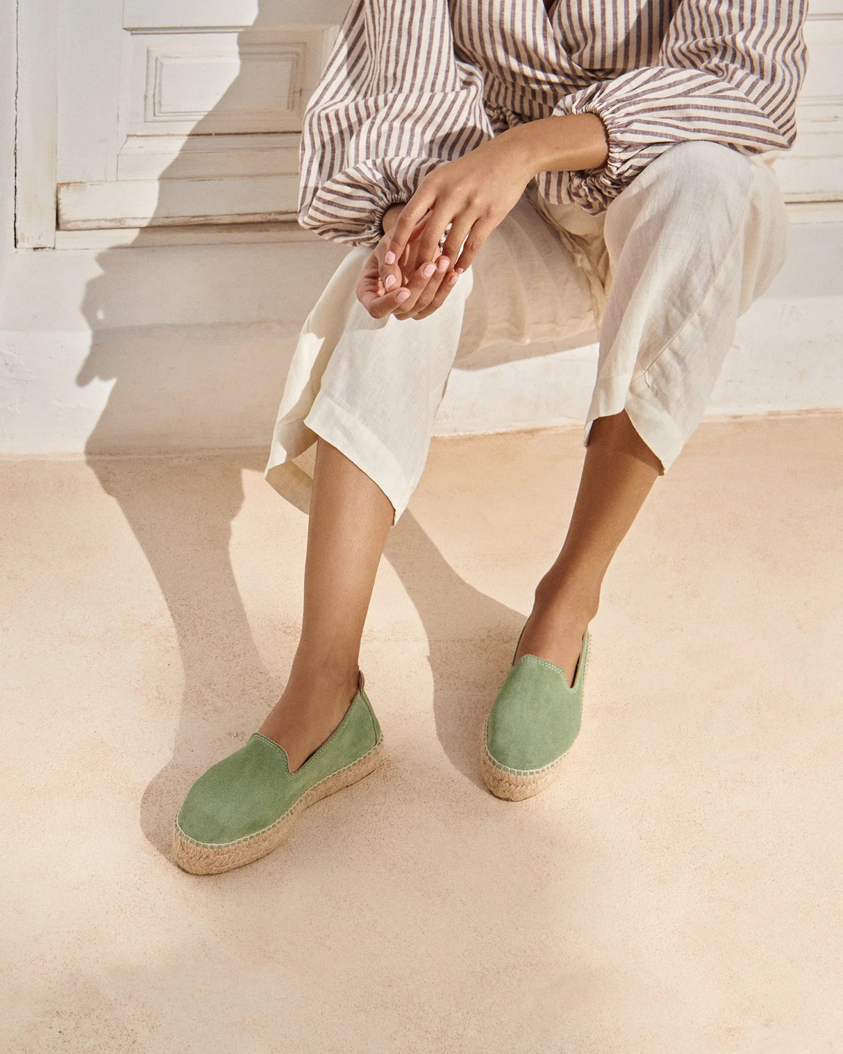 Suede Double Sole Espadrilles Hamptons Sage