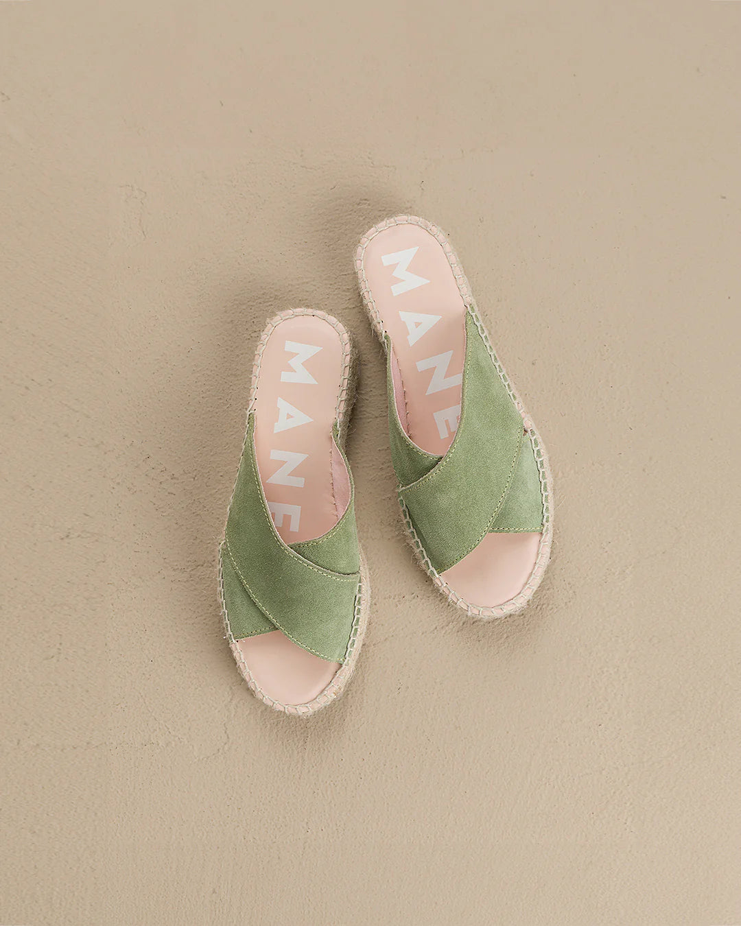 Suede Double Sole Crossed Bands Sandals Hamptons Sage