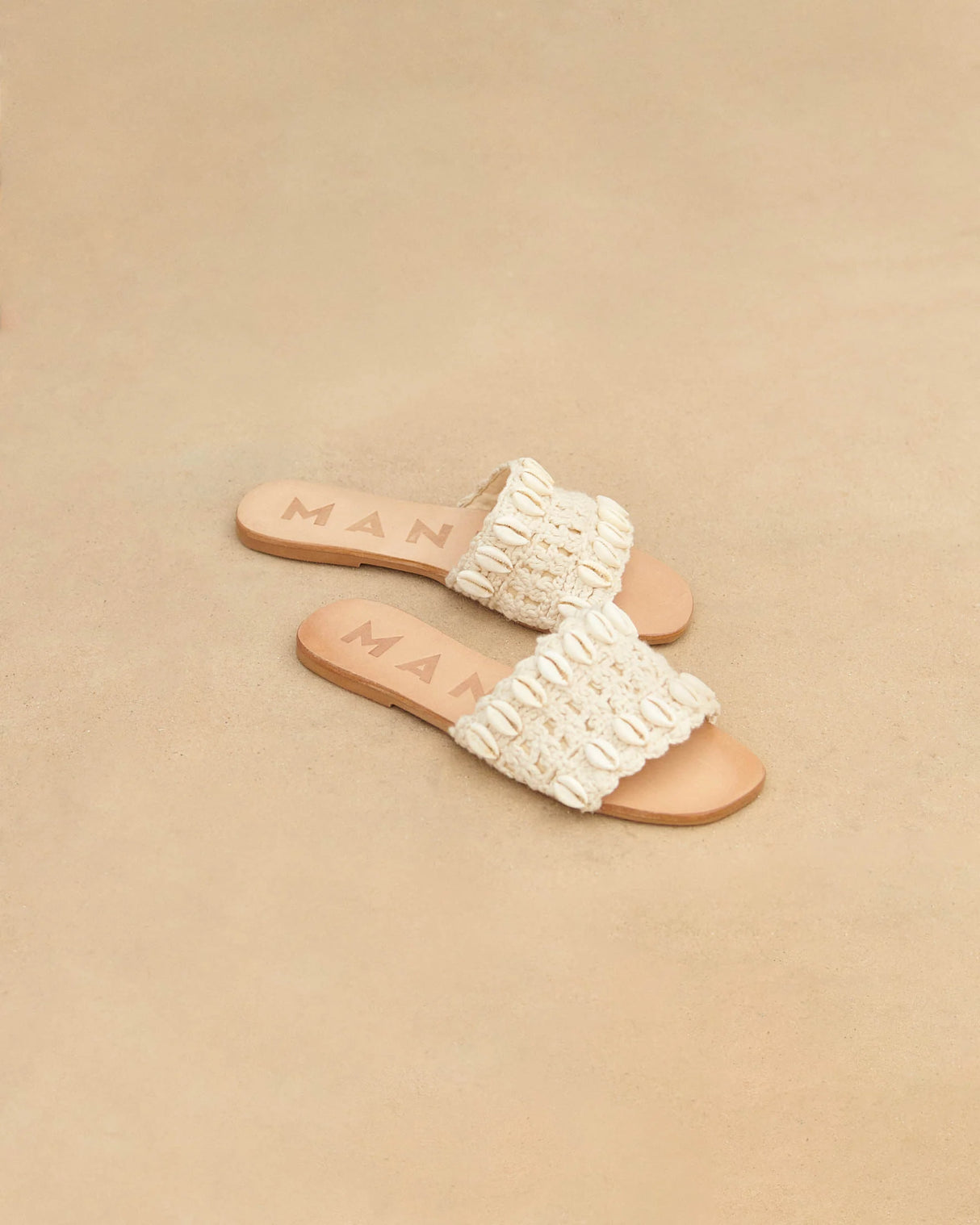 Crochet One Strap Leather Sandals Embellished With Shells Yucatán Natural