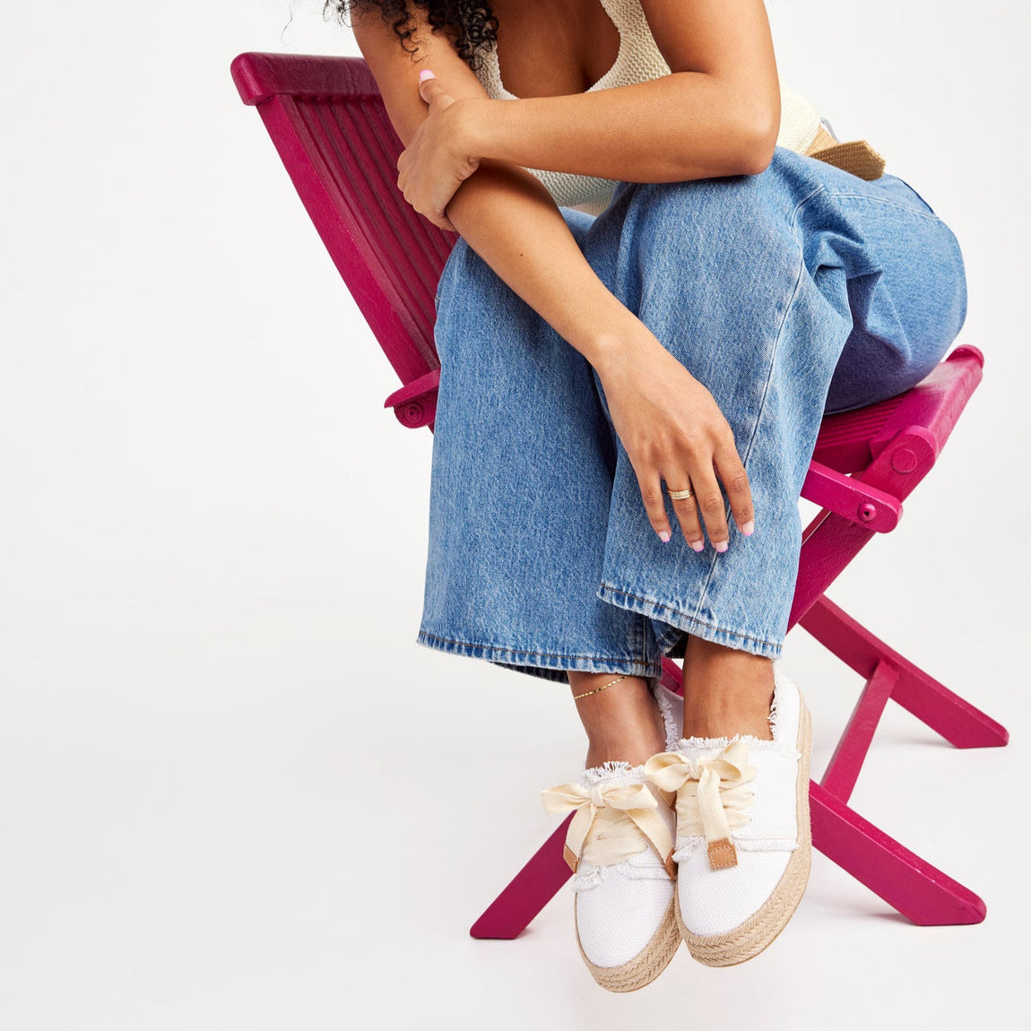 Carolina Lace-Up Espadrille - White Beachside Woven