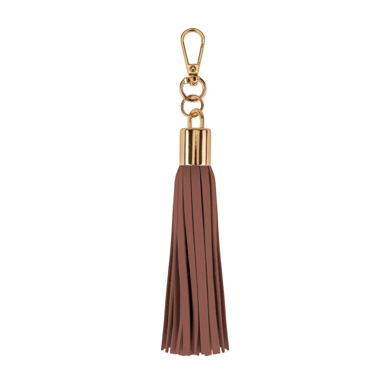 Luxe Tan Vegan Leather Tassel Keyring