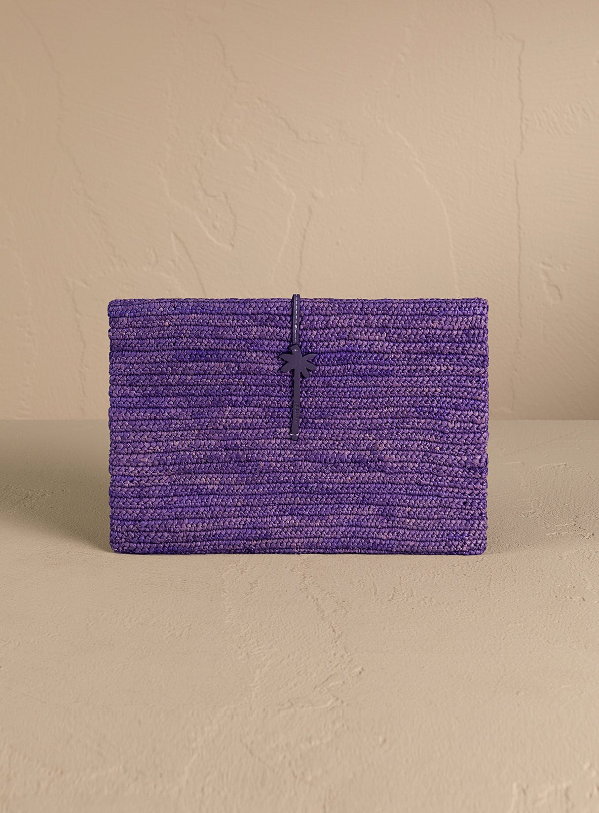 Raffia Clutch Leather Palm Lavender