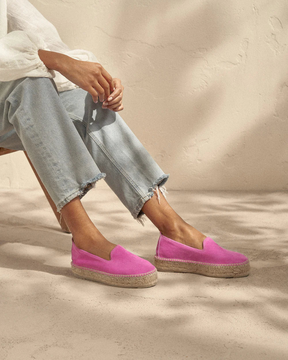 Suede Double Sole Espadrilles Hamptons Bold Pink