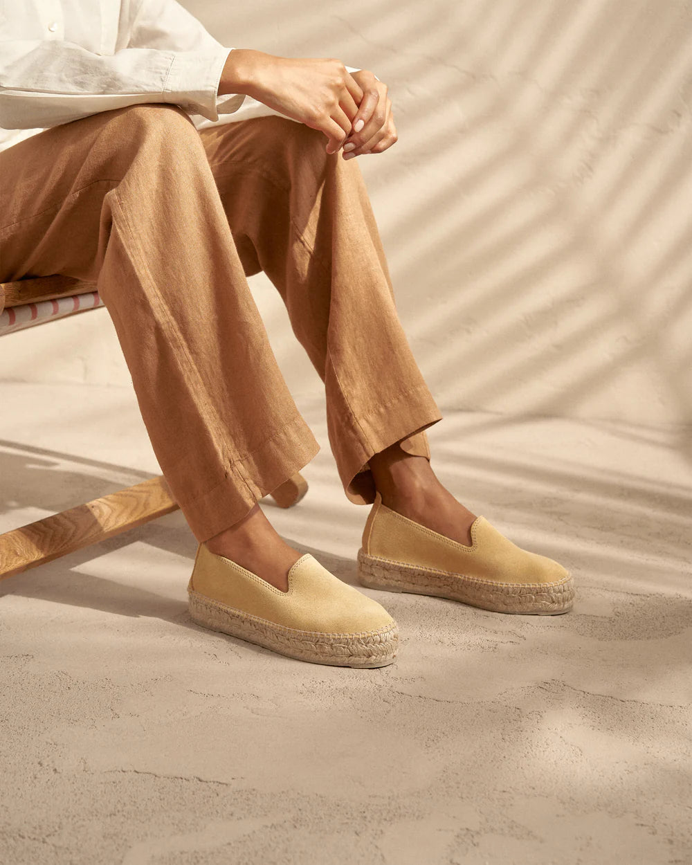 Suede Double Sole Espadrilles Hamptons Inca Cream