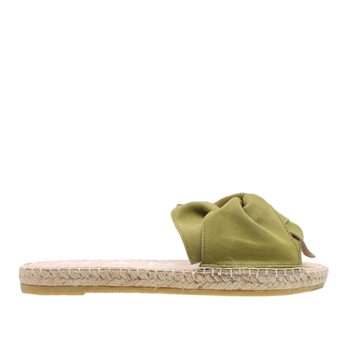 Soft Suede Sandals with Knot Hamptons Kaki Green