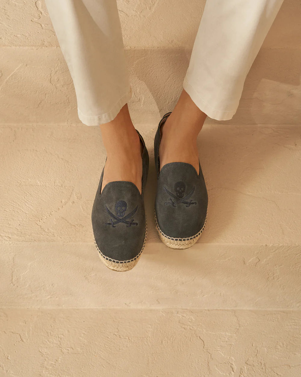 Suede Flat Espadrilles Carbon Grey & On Tone Skull