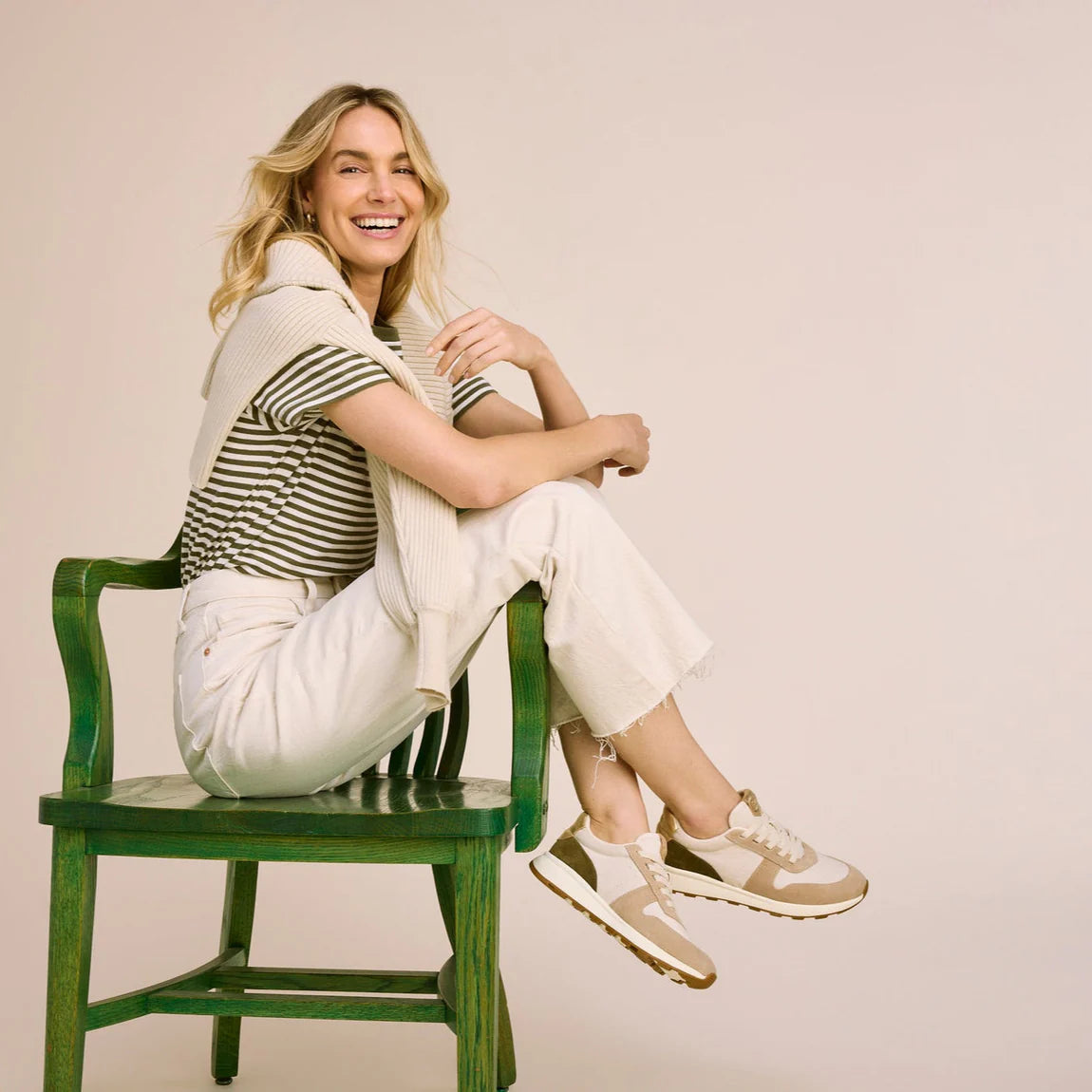 TRVL Lite Retro Sneaker | Oatmeal Suede and Metallic Leather