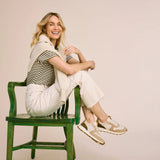 TRVL Lite Retro Sneaker | Oatmeal Suede and Metallic Leather