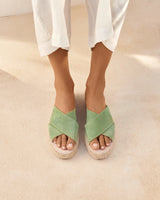 Suede Double Sole Crossed Bands Sandals Hamptons Sage