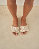 Crochet One Strap Leather Sandals Embellished With Shells Yucatán Natural