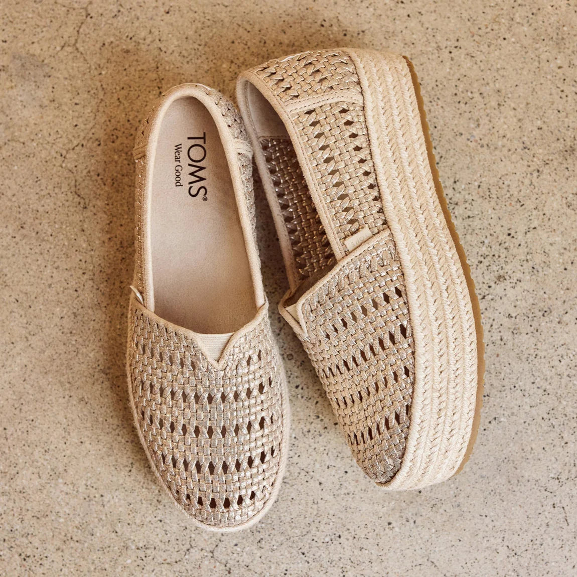 Valencia Platform Espadrille - Champagne Metallic Basket Weave
