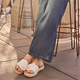Abby Slide Platform Knot Sandal - White Beachside Woven