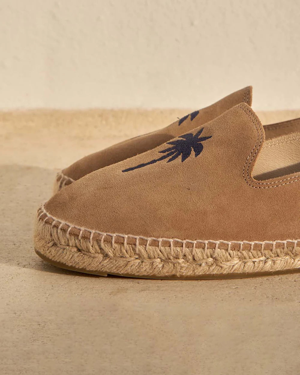 Suede Flat Espadrilles Washed Beige & Blue Palm