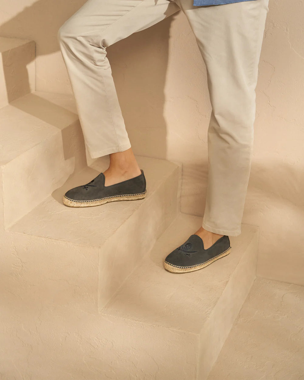 Suede Flat Espadrilles Carbon Grey & On Tone Skull