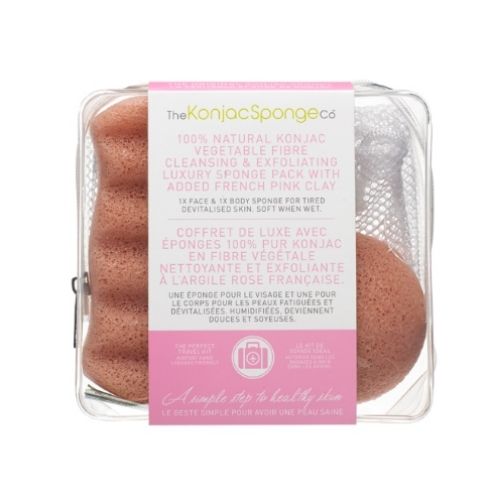 Travel/Gift Sponge Bag Duo Pack With Pink Clay (with Mesh bag)
